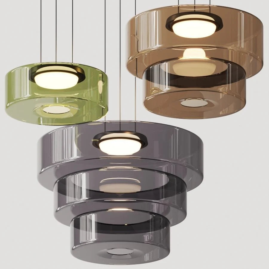 Elegante Pendelleuchte im Bauhaus-Stil aus Glas – Einstellbare Hängelampe für Esstisch in Rauchgrau, Grün oder Bernstein