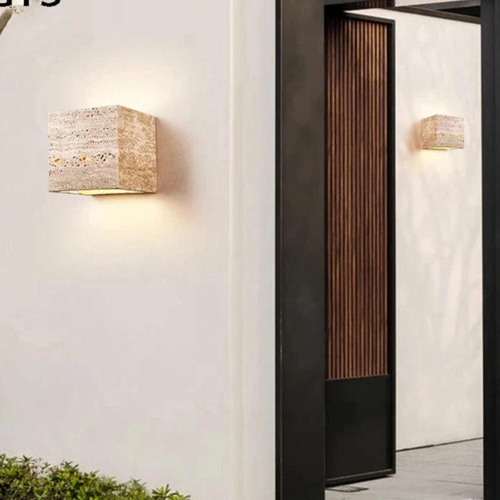 Außen-LED-Wandleuchte aus Travertinstein – IP65 Wasserdicht, Energieeffiziente Außenwandlampe für Garten und Terrasse 6