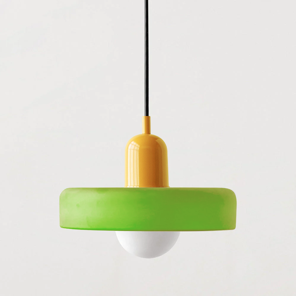Bauhaus Pendelleuchte aus farbigem Glas – Moderne Deckenlampe mit verstellbarer Aufhängung 10