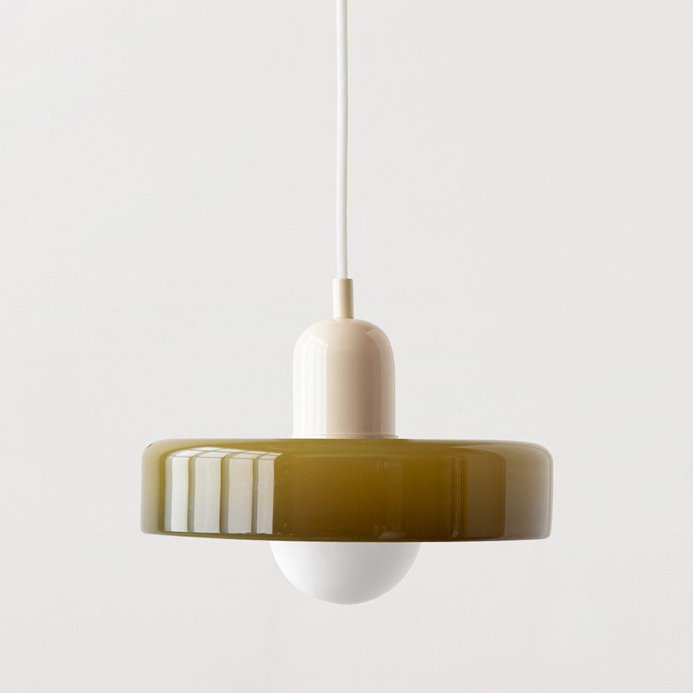Bauhaus Pendelleuchte aus farbigem Glas – Moderne Deckenlampe mit verstellbarer Aufhängung 11