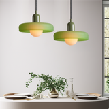 Bauhaus Pendelleuchte aus farbigem Glas – Moderne Deckenlampe mit verstellbarer Aufhängung 18