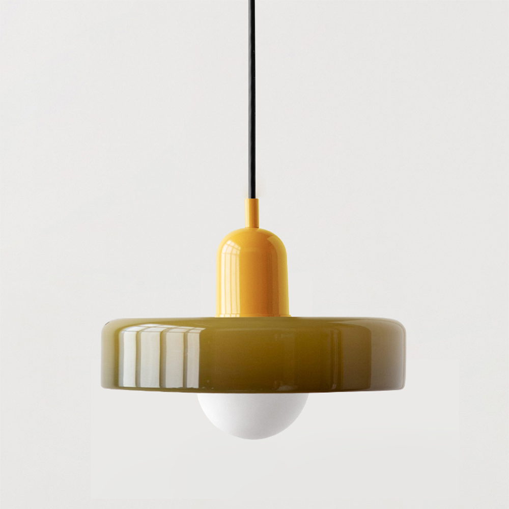 Bauhaus Pendelleuchte aus farbigem Glas – Moderne Deckenlampe mit verstellbarer Aufhängung 21