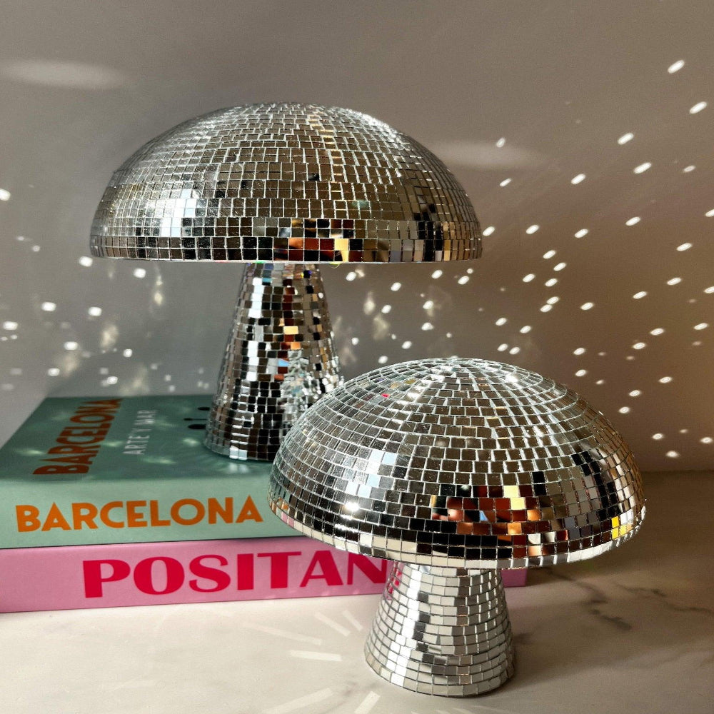 Disco Ball Pilzlampe – Retro Design mit Glitzereffekt, Reflektierende Kacheln, Verschiedene Größen für Innovative Raumgestaltung 2