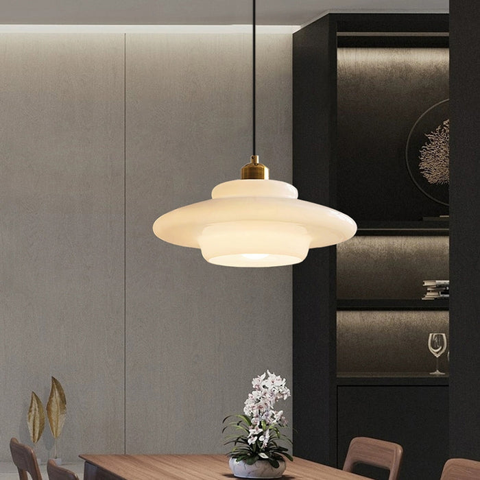 Elegante Pendelleuchte aus Milchglas für Esstisch – Verstellbare Hängelampe im Mid-Century Design, 1,5 m Kabellänge 5