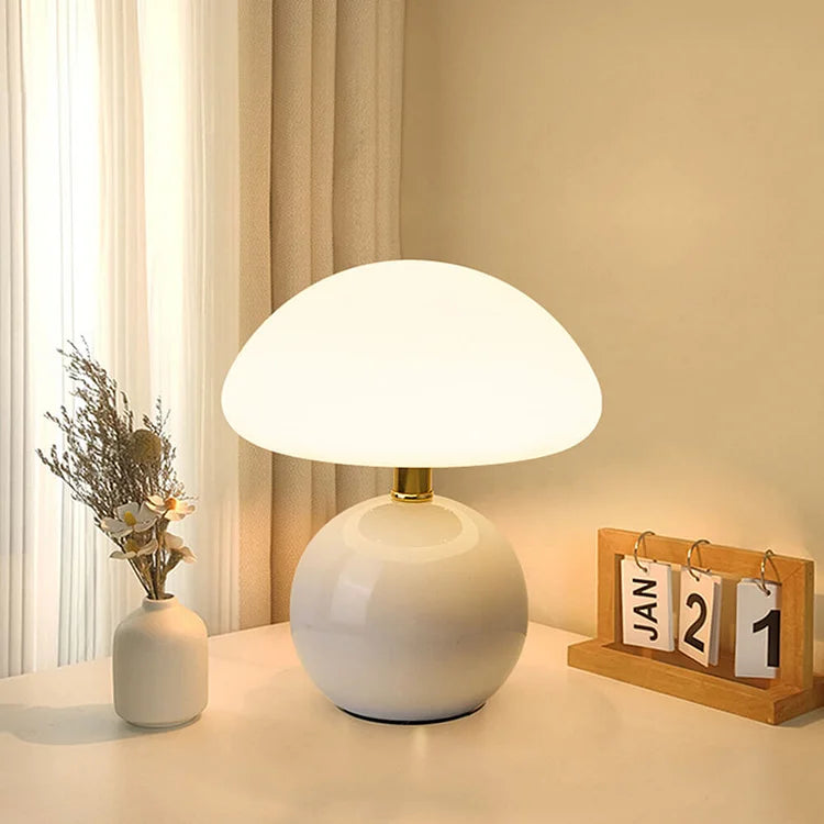 Französische Tischlampe mit LED-Beleuchtung – Keramik, 3 Farben einstellbar, Pilzdesign, 20cm Durchmesser, Energieeffizient 8