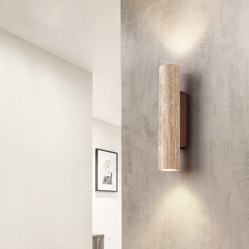 Japandi Travertine Wandleuchte Innen – LED Up-Down Beleuchtung, Minimalistisches Design aus Naturstein, Warmes Licht 3000K 6