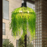 Moderner Kronleuchter mit 3 Lichtern und Pflanzenranke – Grünes und Lila Eisen-Design, LED geeignet 0