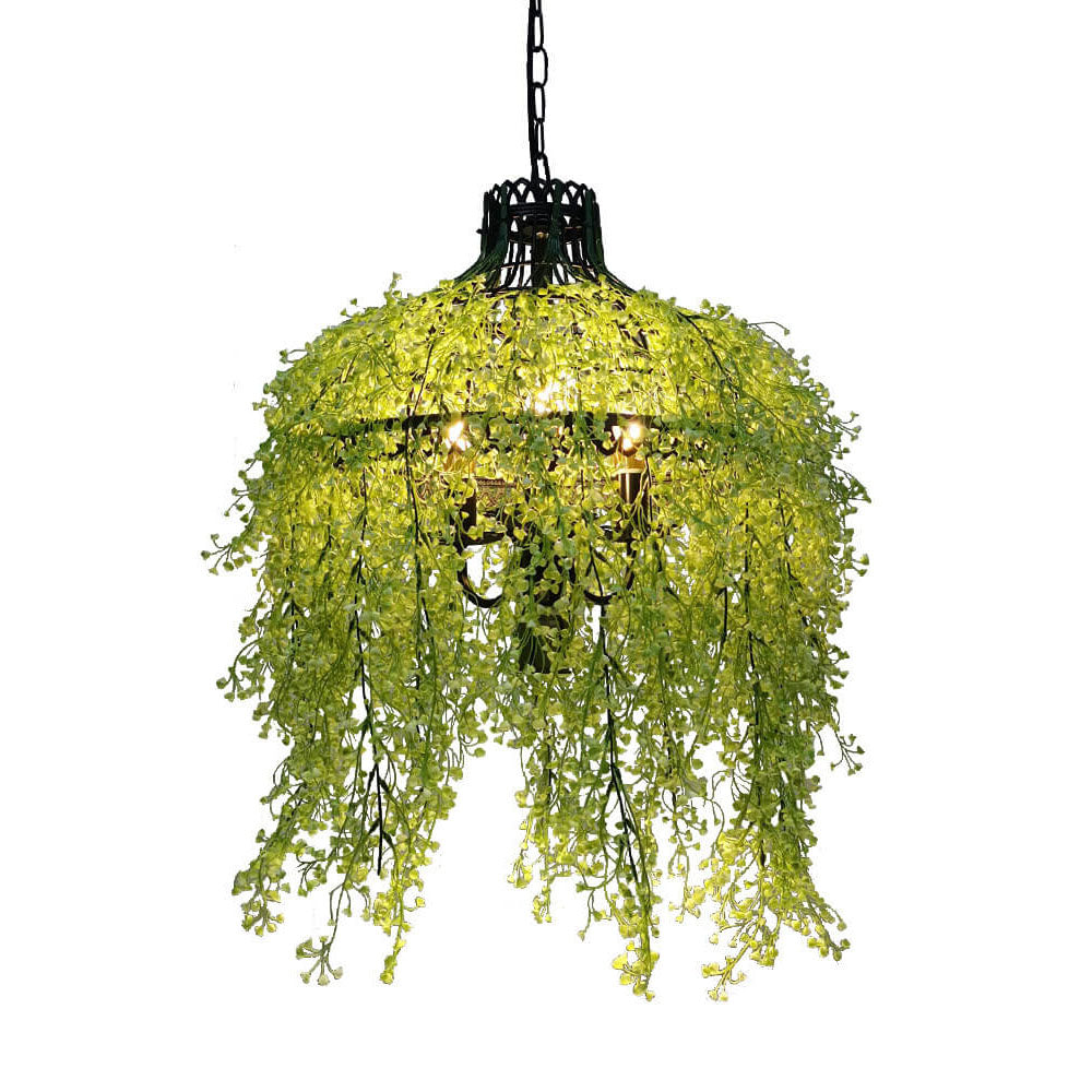 Moderner Kronleuchter mit 3 Lichtern und Pflanzenranke – Grünes und Lila Eisen-Design, LED geeignet 6