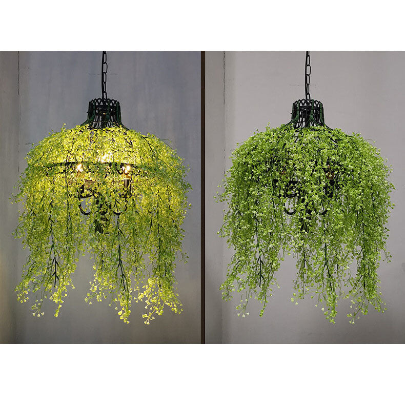 Moderner Kronleuchter mit 3 Lichtern und Pflanzenranke – Grünes und Lila Eisen-Design, LED geeignet 7