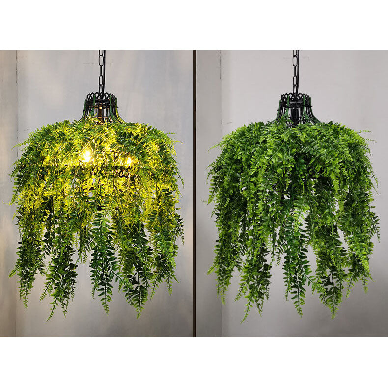 Moderner Kronleuchter mit 3 Lichtern und Pflanzenranke – Grünes und Lila Eisen-Design, LED geeignet 8