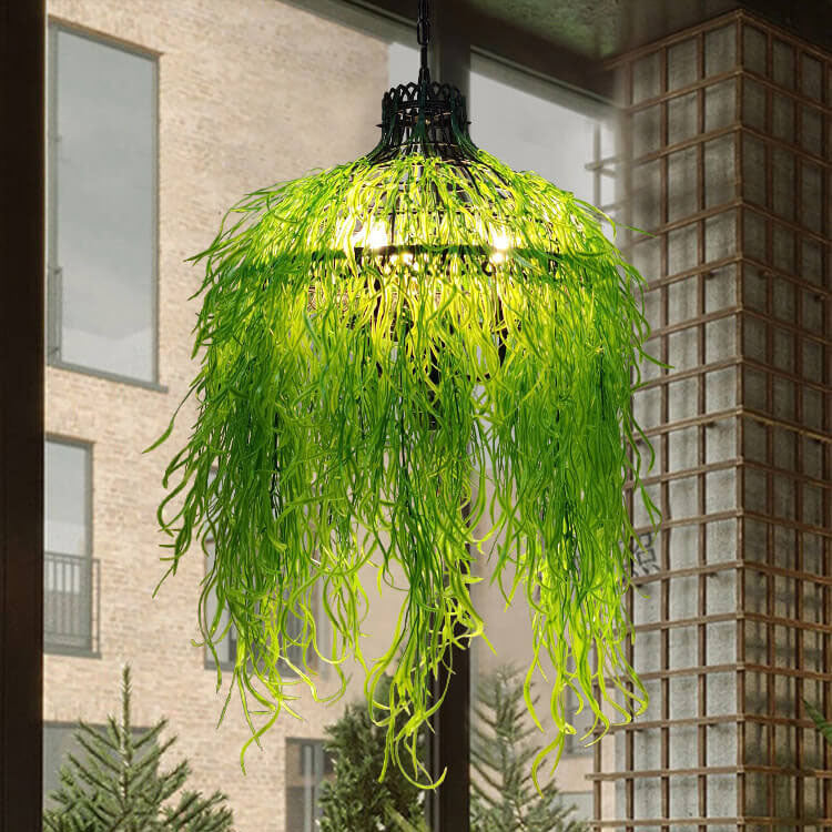 Moderner Kronleuchter mit 3 Lichtern und Pflanzenranke – Grünes und Lila Eisen-Design, LED geeignet 9