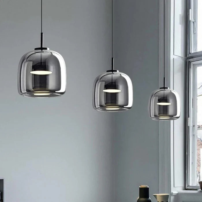 Pendelleuchte Schwarz aus Glas – Elegante Hängelampe für Esszimmer und moderne Innenräume, LED-Beleuchtung, 16 cm Durchmesser123