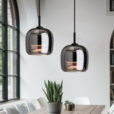 Pendelleuchte Schwarz aus Glas – Elegante Hängelampe für Esszimmer und moderne Innenräume, LED-Beleuchtung, 16 cm Durchmesser 0