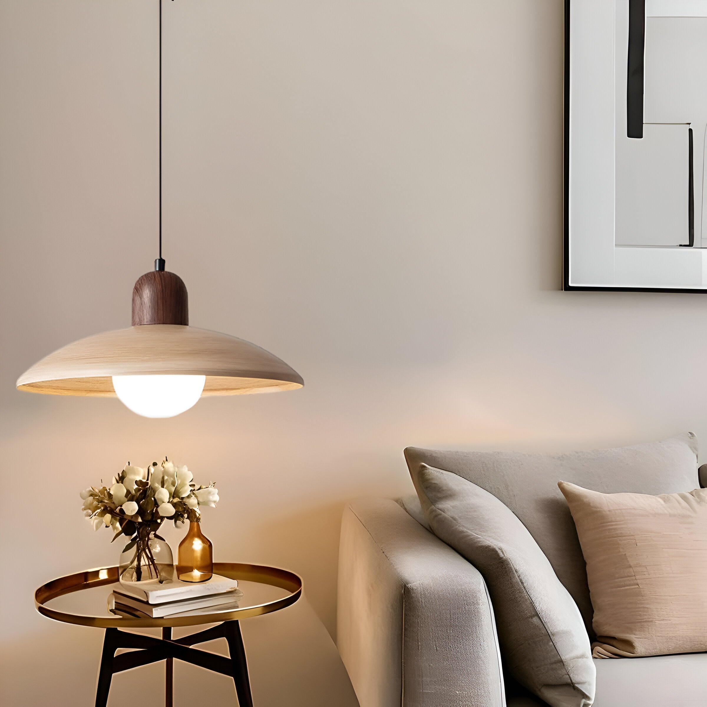 Pendelleuchte Wabi-Sabi aus Walnuss mit Glas – Höhenverstellbare Hängelampe für Esszimmer und moderne Innenräume 8