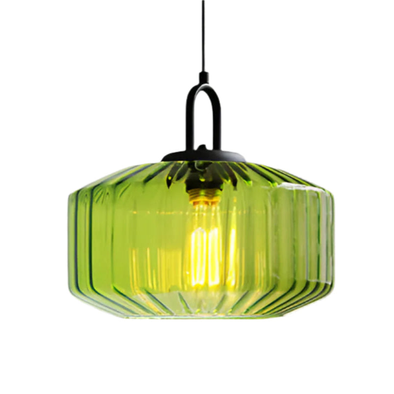 Retrofarbene Glaspendelleuchte im Nordic Industrial Stil – Anpassbare Höhe und Warmlicht 0