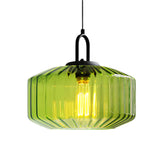 Retrofarbene Glaspendelleuchte im Nordic Industrial Stil – Anpassbare Höhe und Warmlicht 0