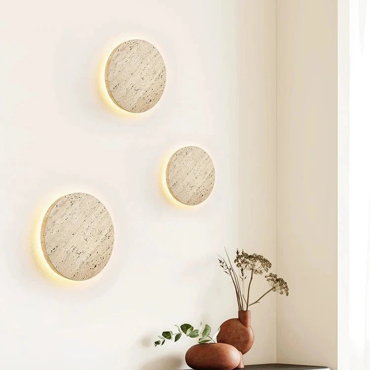 Runde Wandlampe aus Travertinstein mit LED-Beleuchtung – Elegantes Design für Wohn- und Geschäftsräume 2