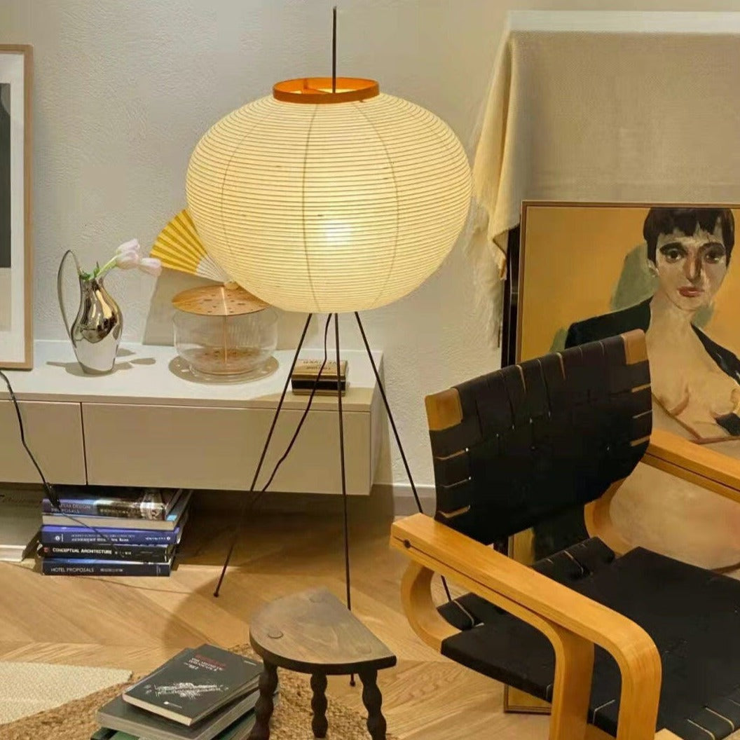 Stehlampe aus Reispapier für Wohnzimmer – Minimalistische Bogenlampe mit sanfter Lichtstreuung, LED-kompatibel, 120 cm hoch 2