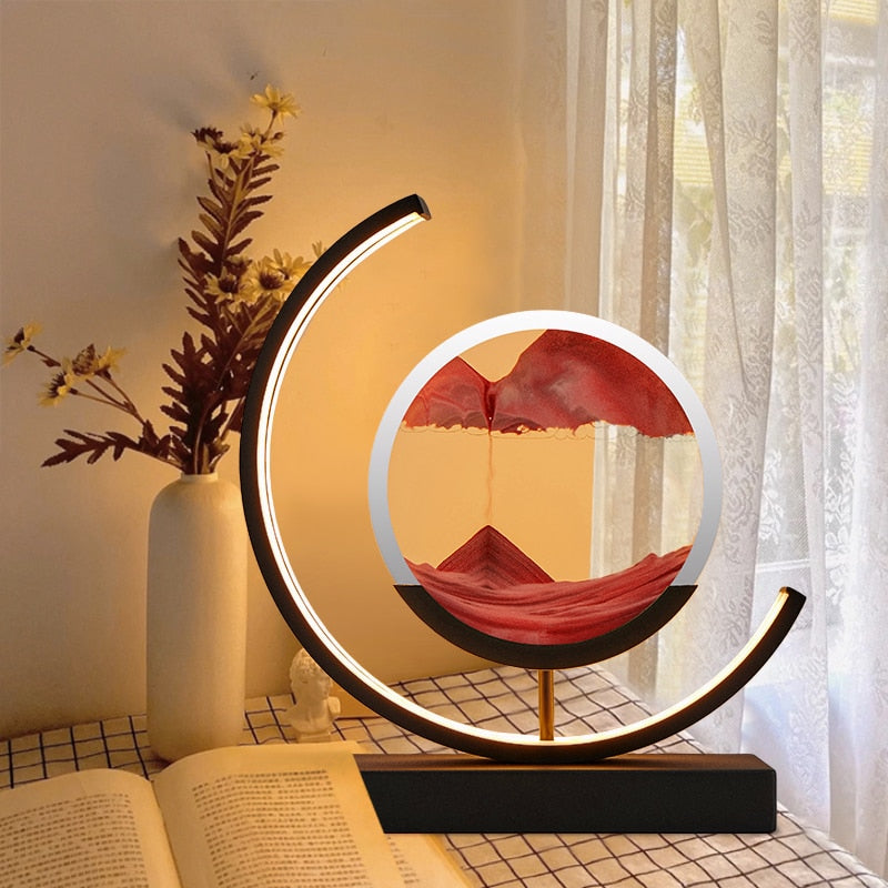 Treibsand Tischlampe mit 3D-Sandmalerei – LED Tischleuchte für entspannende Atmosphäre im Wohnzimmer und Büro 3